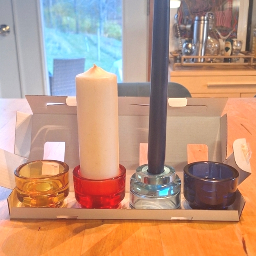 NWT Ikea Ädelhet convertible candle holders (4) and 2 inch flameless candles (3)